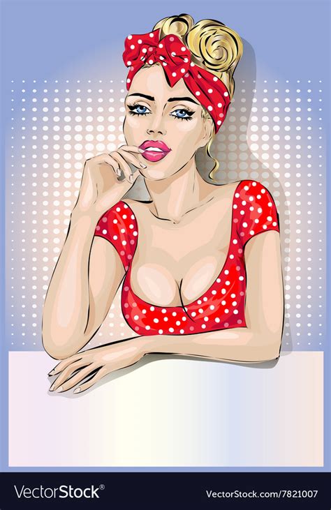 pin up housewife woman portrait with signboard vector image