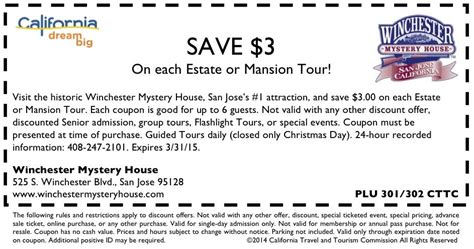 winchester mystery house coupon httpwwwvisitcaliforniacomfun