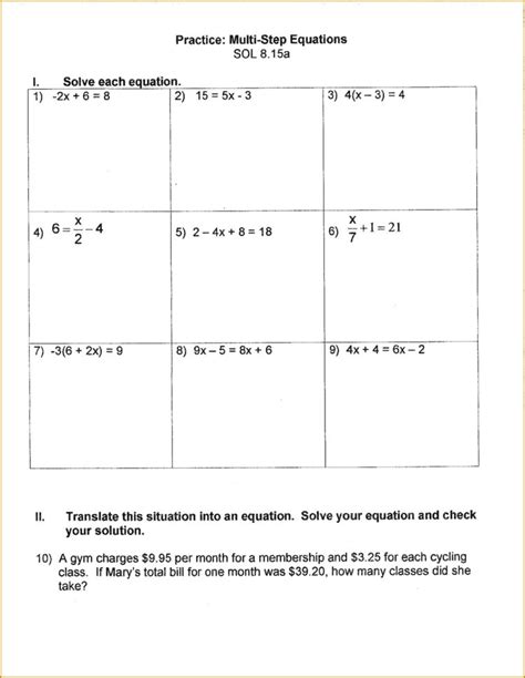solving  step equations worksheet   worksheets db excelcom