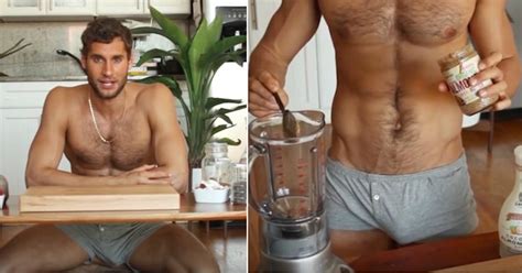naked chef makes chia pudding and shows bulge in video
