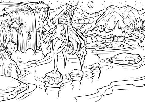 coloring page waterfall background