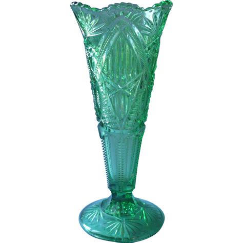 Green Pressed Glass Vase Vintage Tall From Mercymaude On