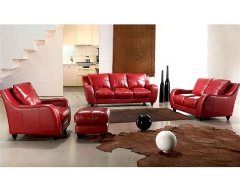 contemporary full leather red sofa set  red
