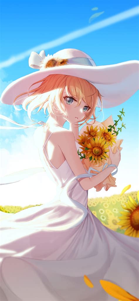 anime girl wallpaper  sunflowers sunny day
