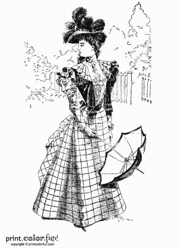 victorian coloring pages  womens dress victorian dress print