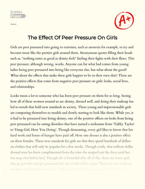 The Effect Of Peer Pressure On Girls [essay Example] 820 Words