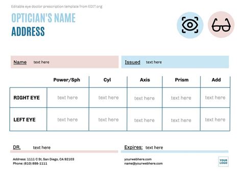 printable contact lens prescription template