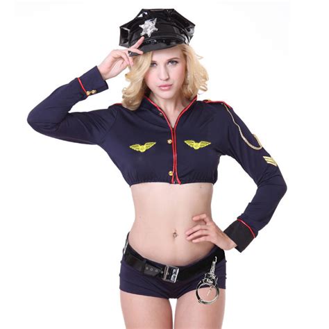 Sexy Policewoman Uniform Adult Crop Top And Shorts Set Cop Cosplay