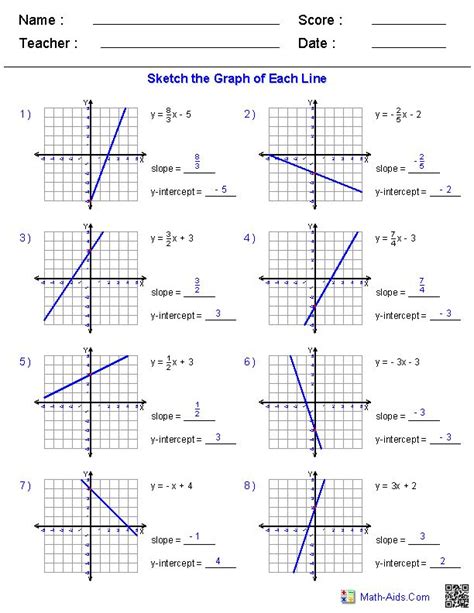 lines  slope worksheets  grade math   algebra worksheets