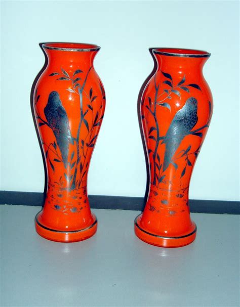 Vintage Silver Overlay Czechoslovakian Glass Vases From