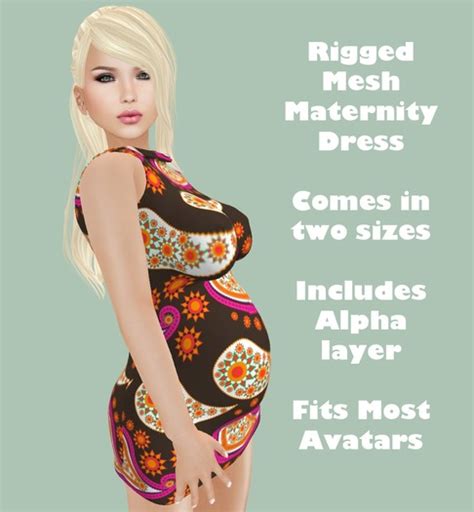 Second Life Marketplace Busty Pregnancy Dress Retro Paisley