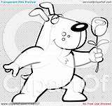 Presenting Romantic Rose Dog Clipart Cartoon Cory Thoman Outlined Coloring Vector sketch template