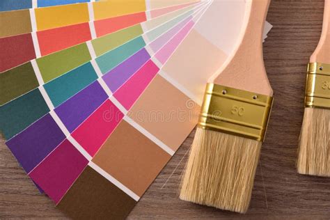 colour chart  fan   brushes  table top stock photo image