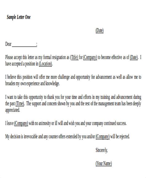 resignation letter formats templates   ms word