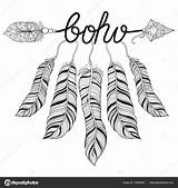 Arrow Boho Ethnic Chic Illustration Tattoo Coloring Pages Tribal Henna Native Print Zentangle Style Adult Stock Shirt Vector Drawn Feathers sketch template
