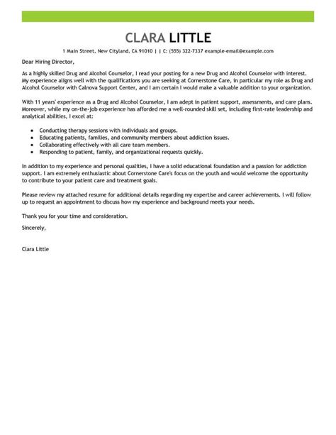 drug alcohol counselor cover letter examples livecareer