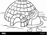Igloo Eskimo Cartoon Coloring Man House Illustration Funny Lapp Book His Alamy sketch template