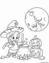 Coloring Witch Halloween Little Pages Cute Potion Cauldron Printable Cooking Print sketch template