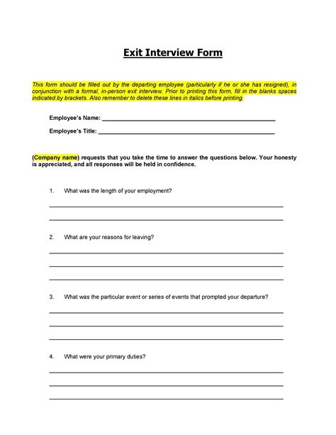 printable exit interview template