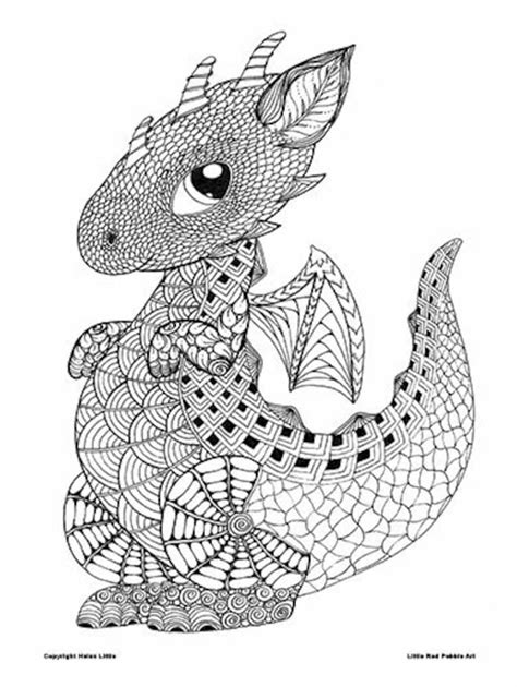 cute baby dragon colouring page  zentangle kids etsy