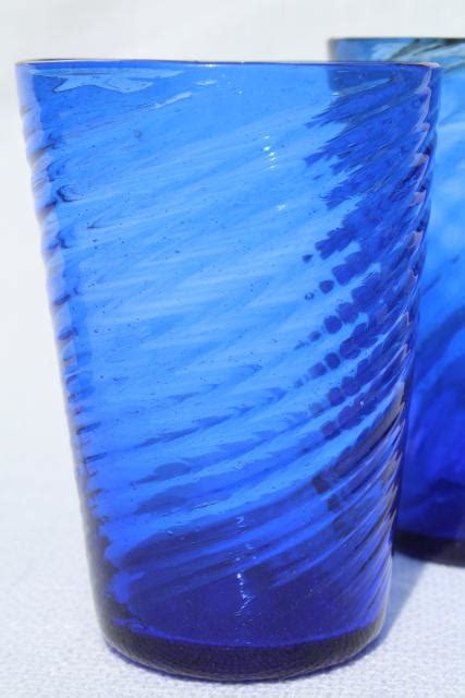 Vintage Hand Blown Mexican Glass Tumblers Cobalt Blue