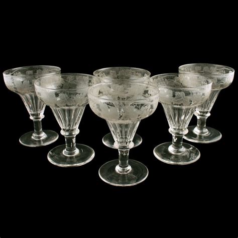 victorian engraved wine glasses antique pan top wine glasses