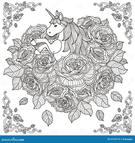 adorable unicorn  roses background stock vector image