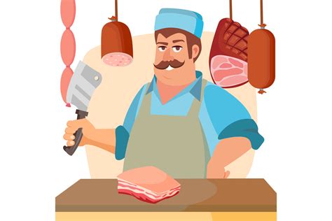 butcher character vector classic professional butcher man  knife  steak meat market