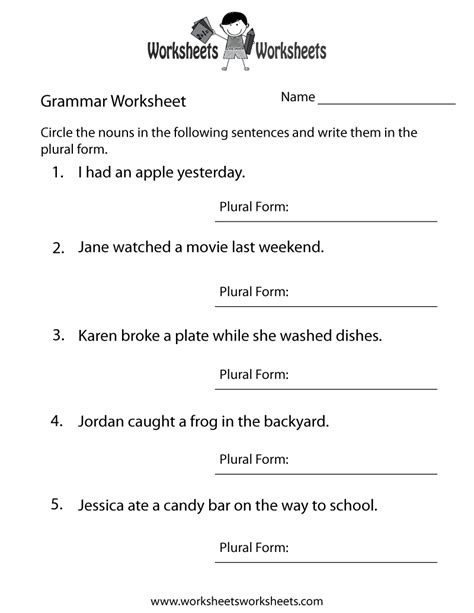 printable english grammar worksheets  printable worksheet