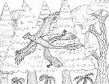 Microraptor Flying Forest Through Coloring sketch template