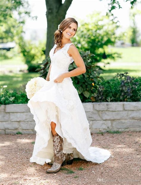 discount white country style wedding dresses 2020 lace v