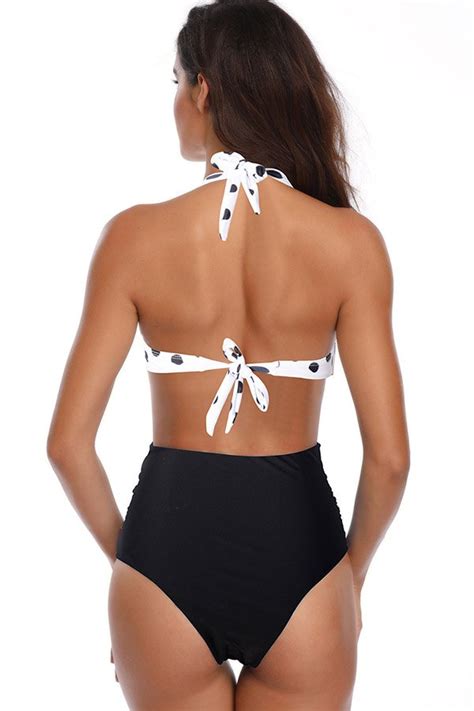 High Waisted One Piece Swimsuit With Halter Top Design