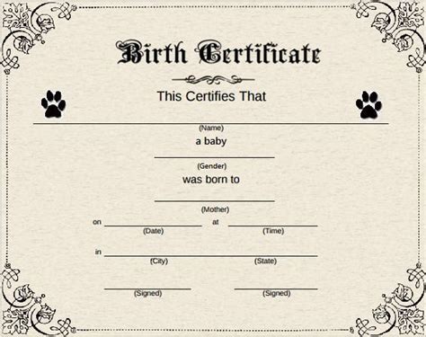 awesome dog birth certificate template editable dog birth birth