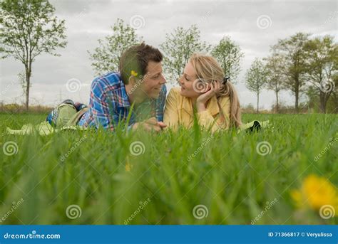 Beautiful Couple Laying At Grass Stock Image Image Of Male Nature