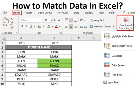 match data  excel learn   methods  examples