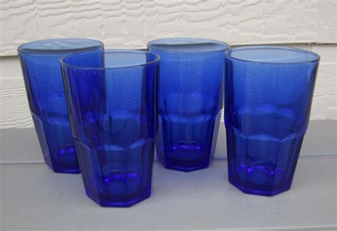 4 Beautiful Cobalt Blue 16 Oz Glasses Tumblers Crisa Vintage Libbey