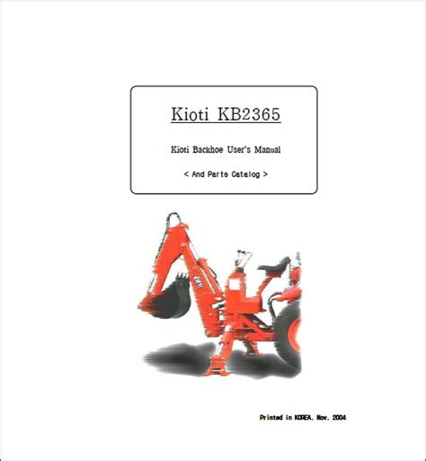 kioti kb parts manual  manual catalog printing repair  maintenance