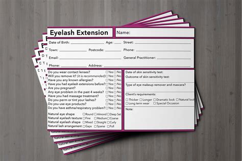 eyelash extension client record card gdpr compliant premium