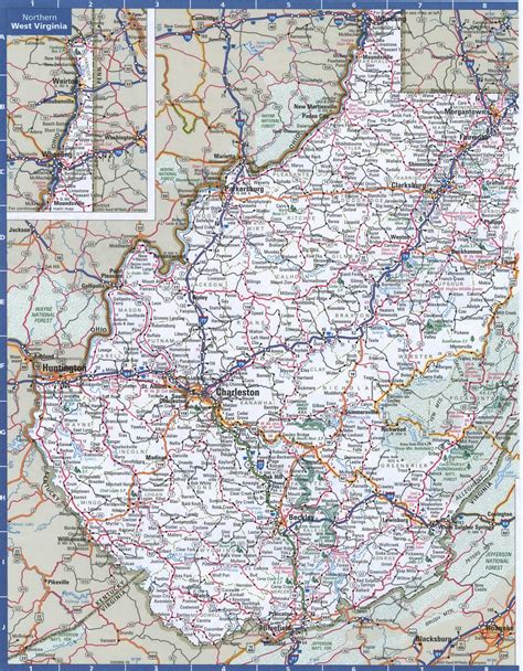 large detailed administrative map  west virginia state  roads  images