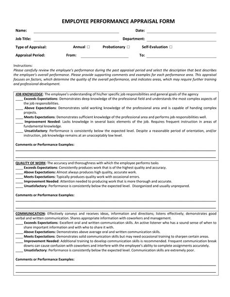 employee appraisal form samples  ms word google docs excel