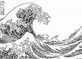 Vague Hokusai Colorier Mer Japonaise Kanagawa Japonais Oeuvre Coloriages Aesthetic sketch template