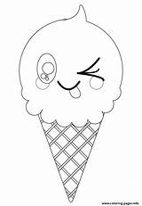 Coloring Cone Ice Cream Pages Kawaii Printable sketch template