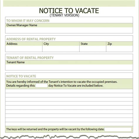 york tenant notice  vacate