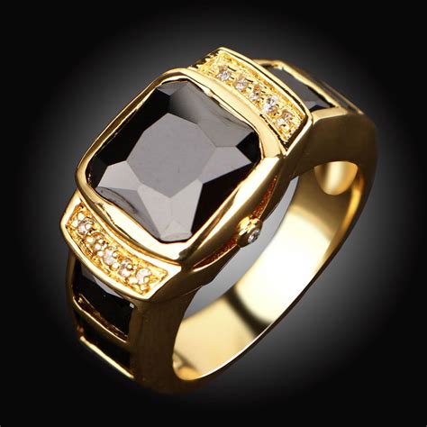 wholesale fashion jewelry  male classic black stone men rings yellow