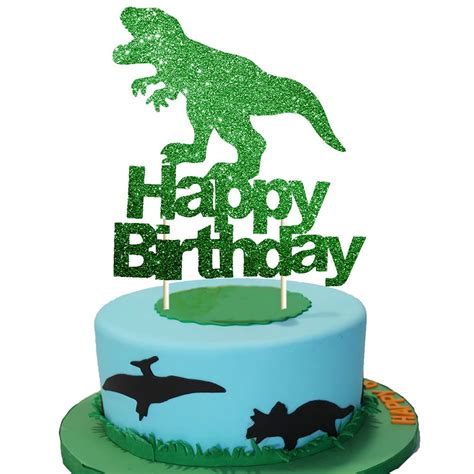 buy dinosaur cake topper green glitter  rex happy birthday party cake
