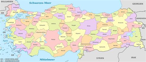 map  turkey regions political  state map  turkey