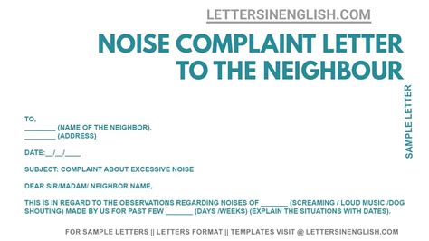 sample noise complaint letter  tenant  landlord