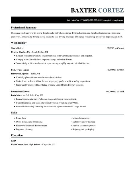 great truck driver resume examples livecareer