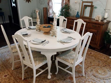 white  distressed dining table   queen anne chairs