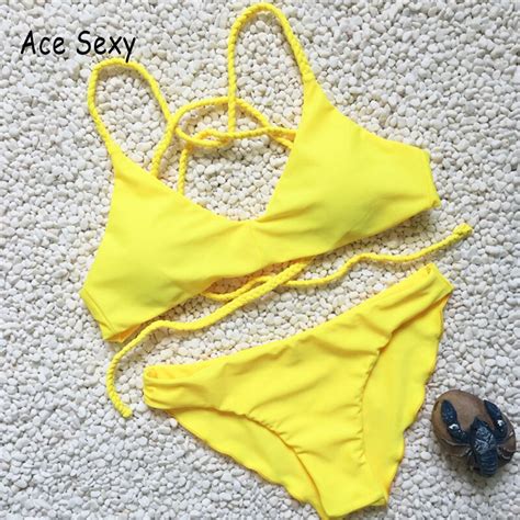 2017 new swimwear women bikini vrouwen yellow bandage bikinis brazilian